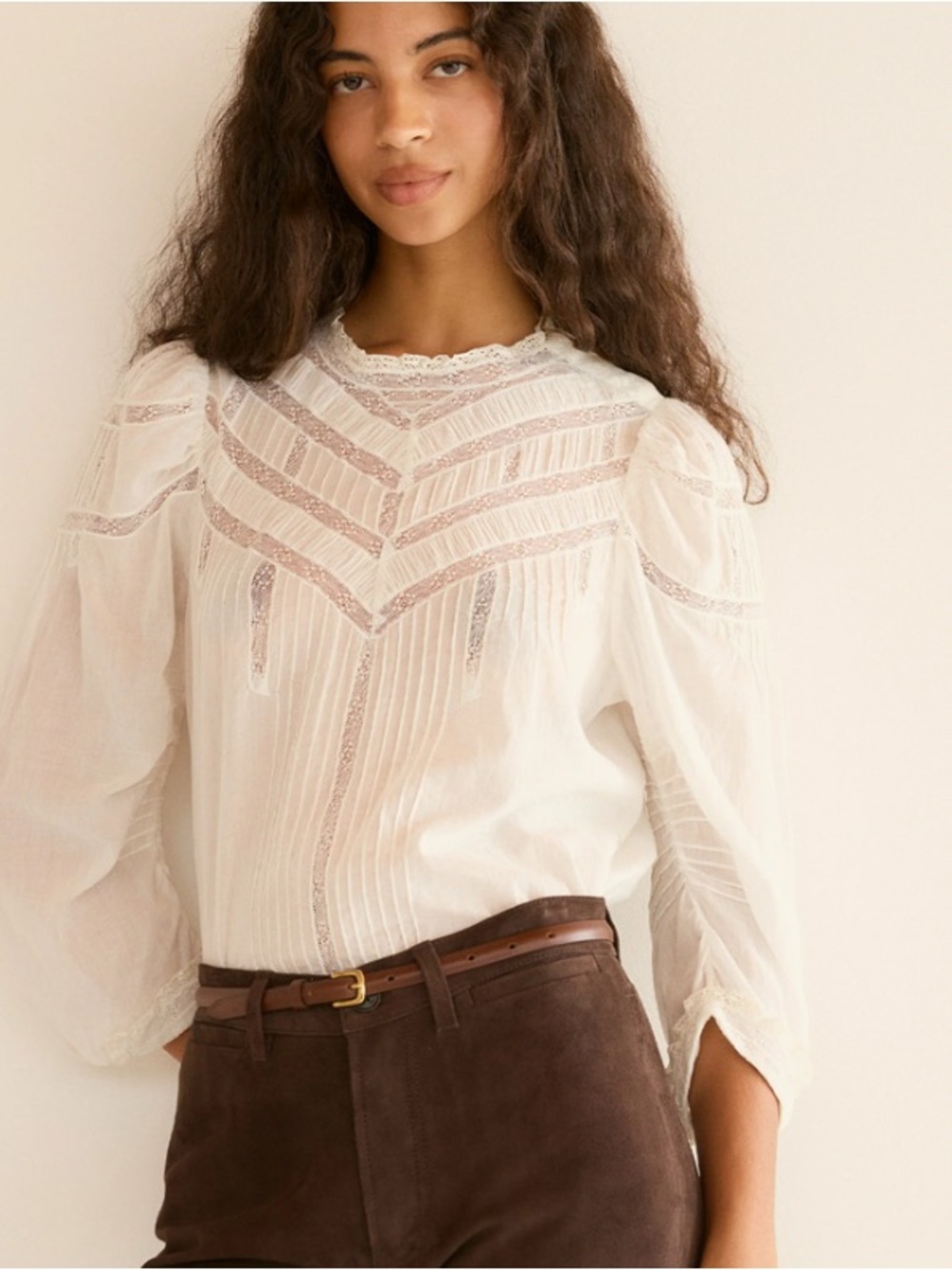 Doen White Lace-Trim Puff Sleeve Top - Women